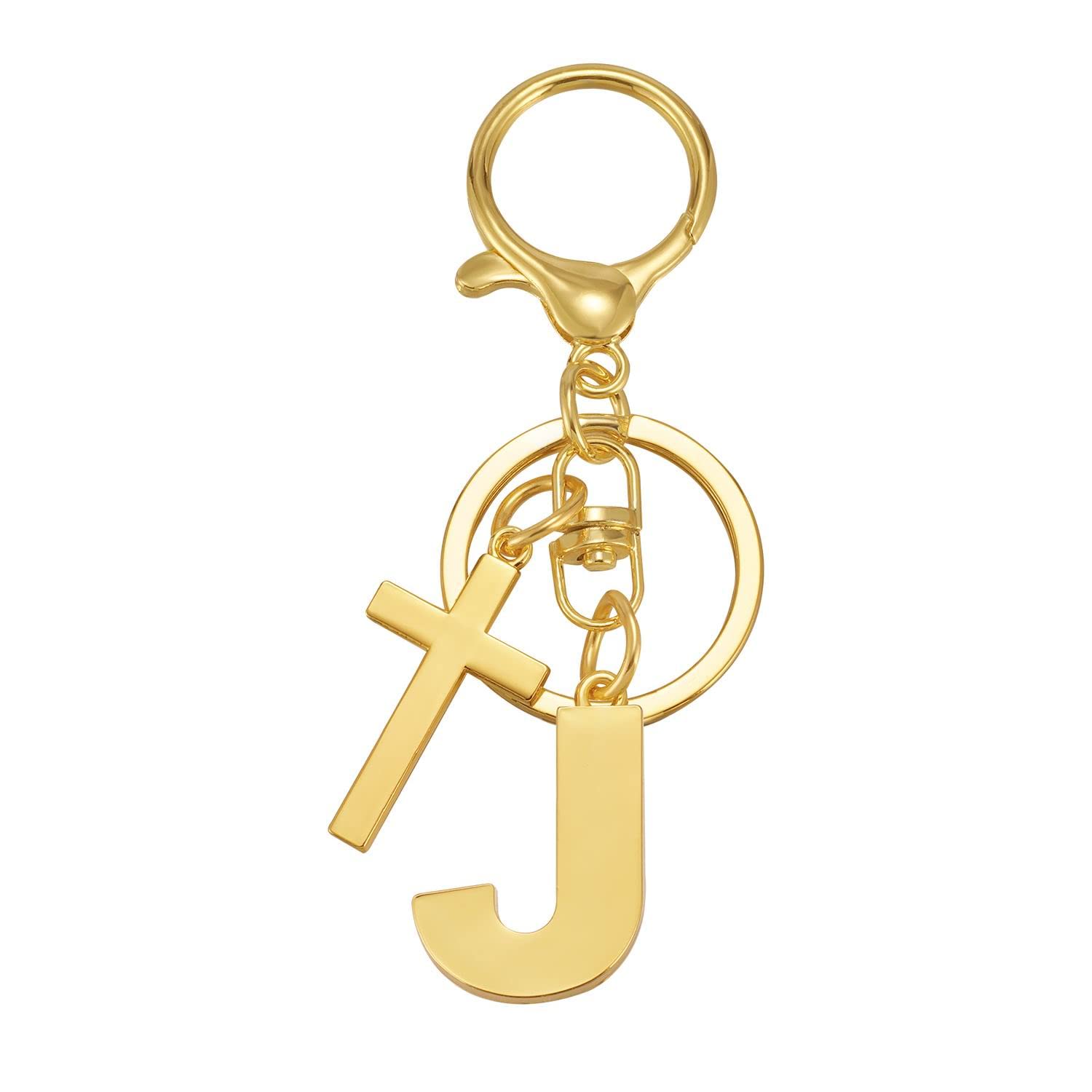 MlouyeA-Z Initial Letter with Cross Keychains for Men Women Backpack Purse, Alphabet Letters Key Chains Key Ring for Car