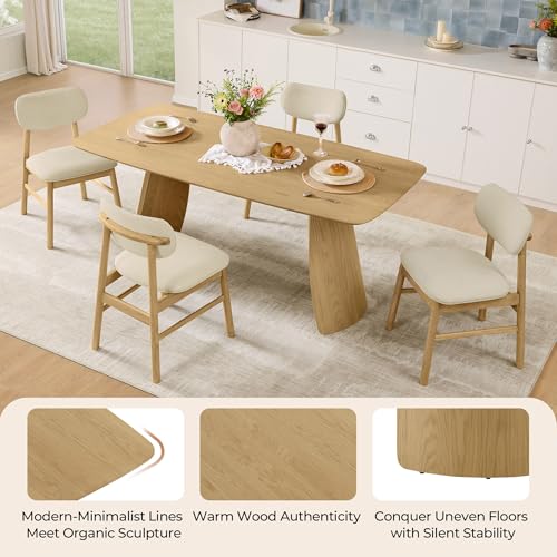 Image of CHITA 71 inch Modern Dining Table for 6, Rectangle Wood Kitchen & Dining Room Table, Solid Rubberwood Frame, Bentwood Legs, Oak Venner