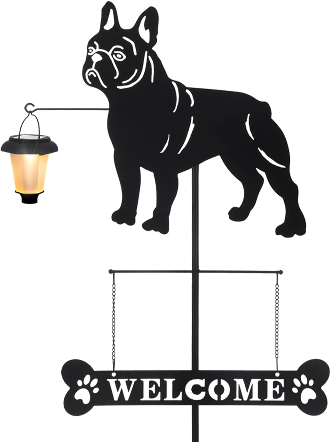 Welcome Stake Solar Sign Light - Outdoor Decorative Silhouette French Bulldog, Golden Retriever, Labrador - Waterproof and Rust Proof garden Stakes for Yard, Lawn, Patio, Pathway (French Bulldog)