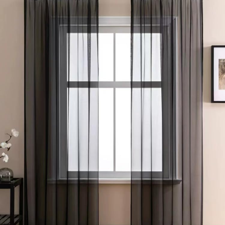 BOYOUTH Solid Color Sheer Voile Curtains,Grommets Window Gauze for Bedroom,Living Room,Hotel,Black,2 Panel,39 x 98 Inches