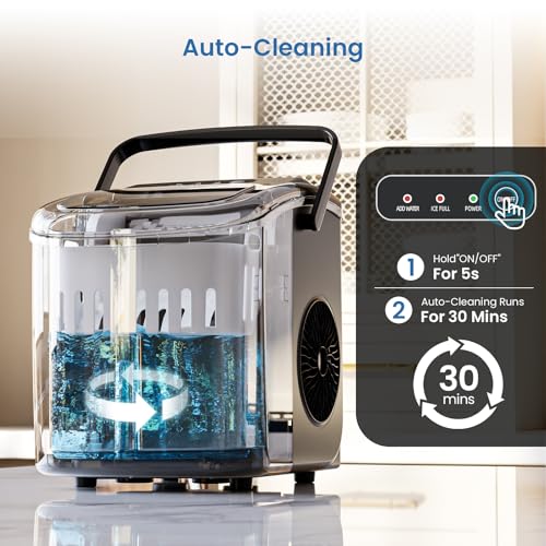 Image of Antarctic Star Ice Makers Countertop with Handle, 9 Bullet Ice Cubes in 6 Mins, 26lbs /Day, Portable Ice Machine with Auto-Cleaning, Basket and Scoop for Home, Kitchen, Office, Party