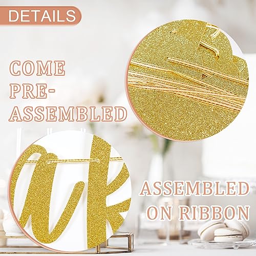 Image of Happily Ever After Banner, Glod Glitter Engagement Decoration for Bridal Shower, Wedding Party Photo Booth Props Signs, Pre-Strung Cursive Bunting (Gold)