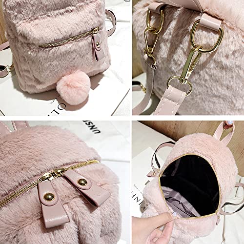 Image of Women Cute Rabbit Ears Backpack Fluffy Shoulder Bag School Bag Satchel