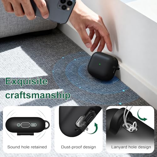 Image of R-fun for AirPods Pro 3rd Generation Case with Cleaner Kit, Soft Silicone Protective Case Cover for Apple AirPod Pro 3 for Women Men, AirPods Pro Case Accessories with Keychain, Black