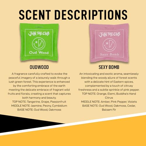 Image of Join The Club Hanging Air Freshener Sachets w /Natural Essential Oils for Car & Home Aromatherapy Fragrance Scent Packets - Oud Wood & Sexy Bomb Scent