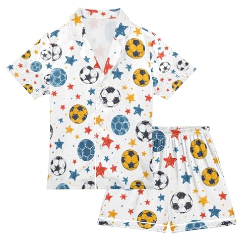 senya Color Soccer Stars Satin Summer Pajama Sets Silk Short Sleeve Button Down Sleepwear