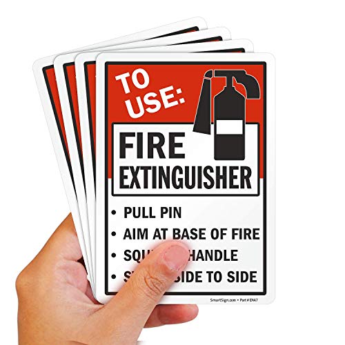 SmartSign “to Use Fire Extinguisher - Pull Pin, Aim at Base of Fire, Squeeze Handle, Sweep Side to Side” Label | 5