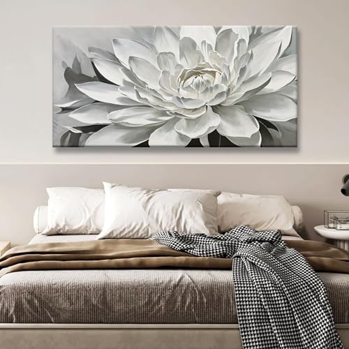 Image of TAIJXAGSG Wall Art Living Room Flower White Wall Art Modern Canvas Art Wall Decor lotus Home Wall Decor Suitable For Bedroom Apartment Office Can Be Hung 24 inch X 48 inch
