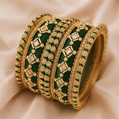 Image of I Jewels Gold Plated Traditional Silk Thread Embellishments Bangles Chuda Bangle Set for Bridal /Women
