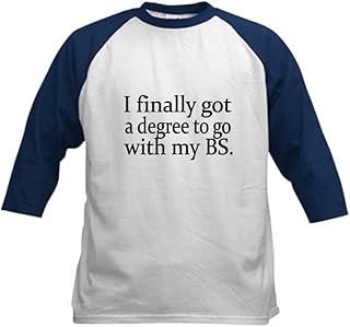 CafePress I Finally Got A Degree to Go with My BS Baseball J Kids Cotton Baseball Jersey, 3/4 Raglan Sleeve Shirt Navy/White
