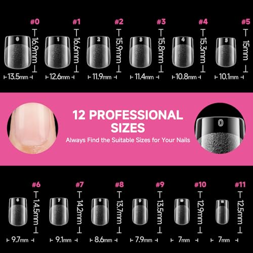 Image of UNA GELLA Extra Short Square Nail Tips, 312pcs XS Square Gel Nail Tips | Soft Gel Full Cover Half Matte No Need File Acrylic Fake Nails for Nail Extension Home DIY Nail Salon 12 Sizes