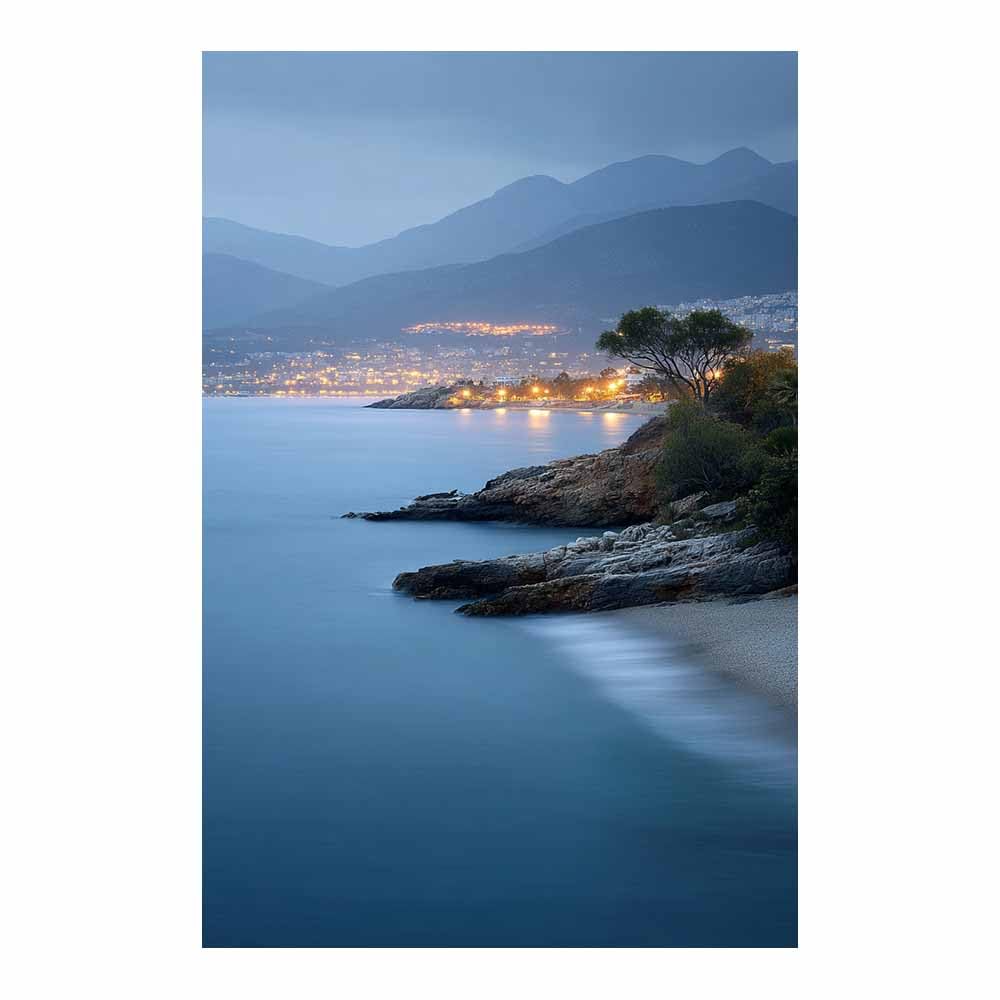 HOQIU Vintage wall art Coastsal Town Twilight decorative painting, wall art, for Living Room Bathroom Bedroom Kitchen Decoration.(Multicolor)-80x120cm Unframed