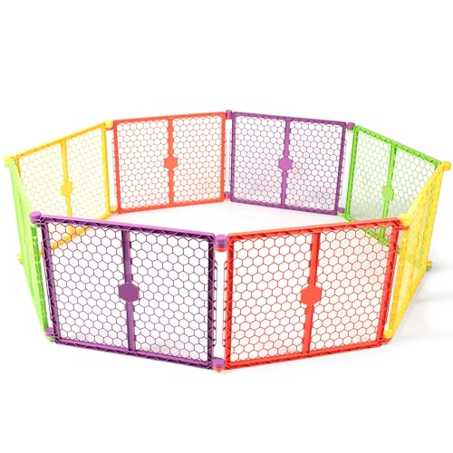 Regalo Safety 260 Super Wide Baby Gate & 8-Panel Playpen 2-in-1 Convertible Baby Play Yard Large Foldable Play Pen for Babies Toddlers & Pets Includes Wall Mount Kit Multi-Colored