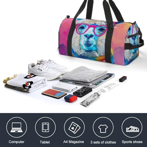 Colorful Alpaca Funny Gym Bag Travel Tote Bag Duffel Bag with Shoe Compartment for Weekender Sports Vacation4