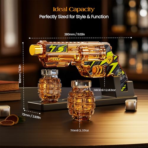 Image of Kollea Whiskey Decanter Set with Grenade-Shaped Shot Glasses, Anniversary Birthday Gifts for Men Who Have Everything, Whiskey Gifts for Father, Husband, Boyfriend & Military Enthusiasts, Green