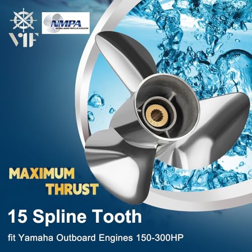 Image of VIF Jason Marine OEM Upgrade Stainless Steel Boat Propeller Compatible with Yamaha 150hp 175hp 200hp 220hp 225hp 250hp F150 F175 F200 F225 Outboard Engines,15 Spline Tooth