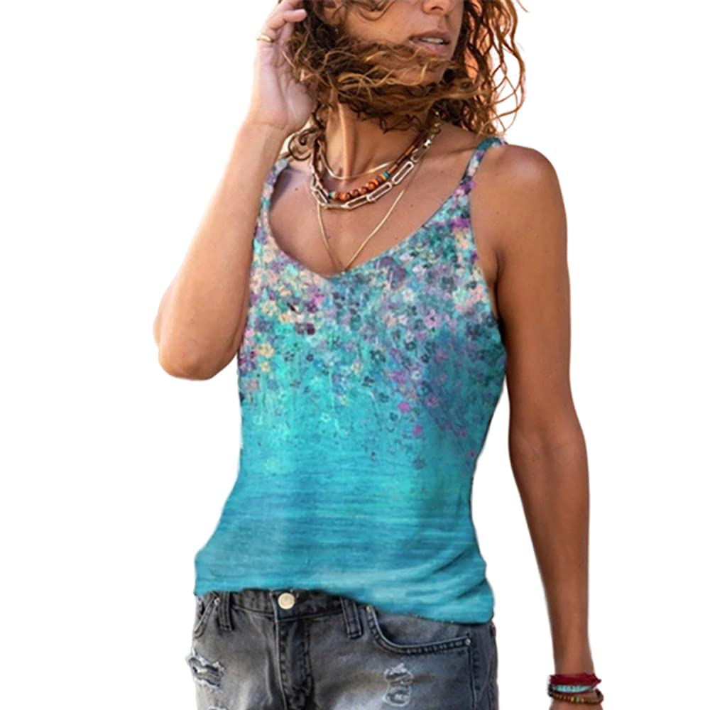 KCatsyWomens Camisole Camis Tops Summer Flower Floral Print Boho Ethnic Sleeveless Straps Sling T-Shirt Blouse Tank