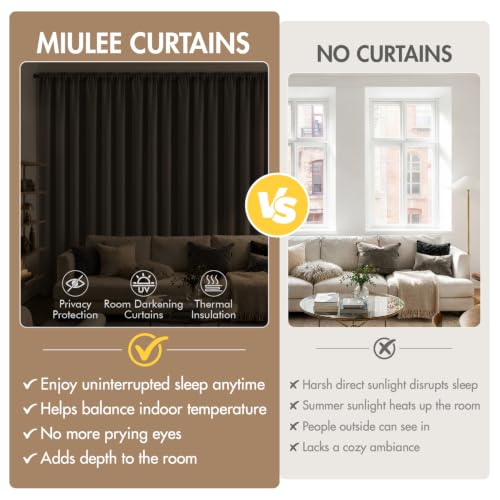 Image of MIULEE Chocolate Brown Blackout Bedroom Curtains 54 Inches Long 4 Panels | Solid Light Blocking Drapes, Room Thermal Insulation, Privacy Window Treatment Curtains,Top and Bottom Rod Pocket