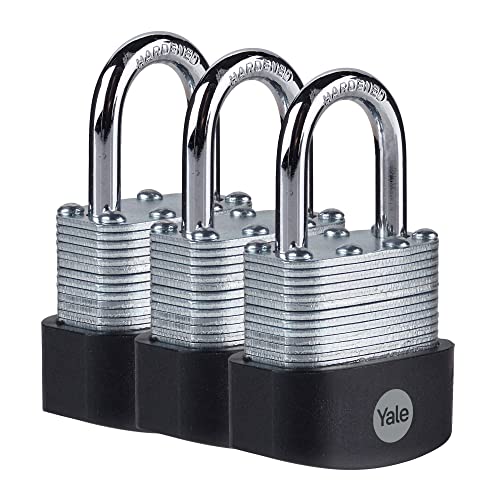 Image of YALE Y125B /40 /122 /3-3 Pack of Laminated Steel Padlocks (40mm) - Outdoor Hardened Steel Shackle Locks for Shed, Gate, Chain - Keyed Alike - HIGH Security - Multipack