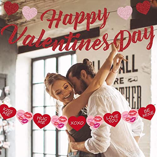 Image of FestikoHappy Valentines Day Banner, Valentines Day Decoration-Red Pink Glitter, Valentines Day Banner,Conversation Hearts Decor,Hearts Garland Banner, Valentines Garland,Candy Hearts Decorations