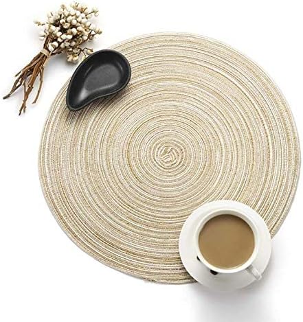 Round Placemats, Woven Braided Table Place Mats for Dining Table, Set of 1 (Milk Coffee)