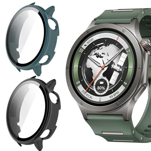 KUSINHOKA Cover per Oneplus Watch 4/Oppo Watch X3, [2 Pezzi] Custodia Protezione con Vetro Temperato, Schermo Protettiva Ultra Sottile HD Clear PC Rigida Cover, Nero + Verde