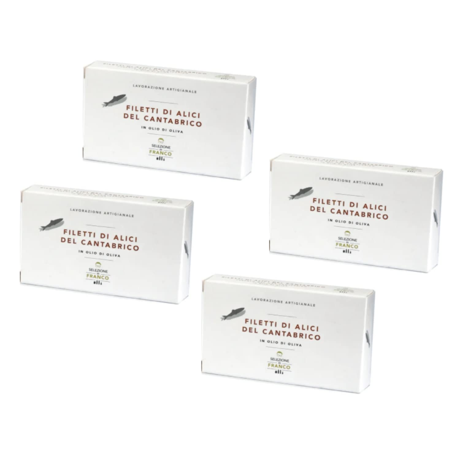Selezione di Franco® | Filetti di Alici del Mar Cantabrico in Olio di Oliva | Acciughe del Mar Cantabrico Lavorate a Mano | Cuzziol® Acciughe Cantabrico - 4 Lattine (Netto 4 x 70 Gr)