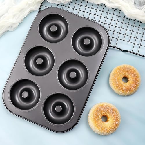 RHFJAKA 6-Cavity Donut Pan Nonstick Carbon Doughnut Baking Mold Tray by RHFJAKA - Used condition - US$8.99
