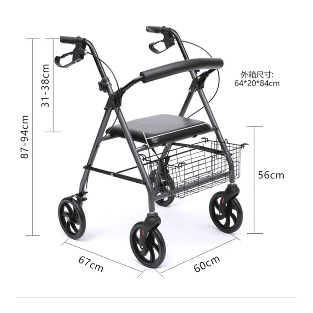 Chodzik Rollator z siedziskiem dla osób starszych Składany stalowy chodzik na kółkach Szkolenie rehabilitacyjne Pomoc w poruszaniu się z oparciem Kosz z regulacją wysokości The New