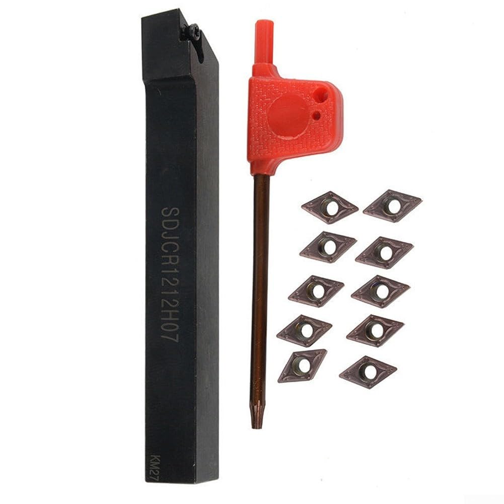 SDJCR1212H07 Lathe Turning Tool Holder with 10 DCMT0702 Carbide Inserts, 150mm Boring Bar for Semi-Finishing and Finishing, Right Hand Orientation