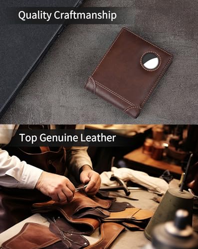 Image of Swallowmall AirTag Wallet Mens RFID Blocking Genuine Leather Bifold Men's Wallet For air tag with 2 ID Window 10 Card Holders Removable Card Slot Taxes Brown(Airtag Not included)