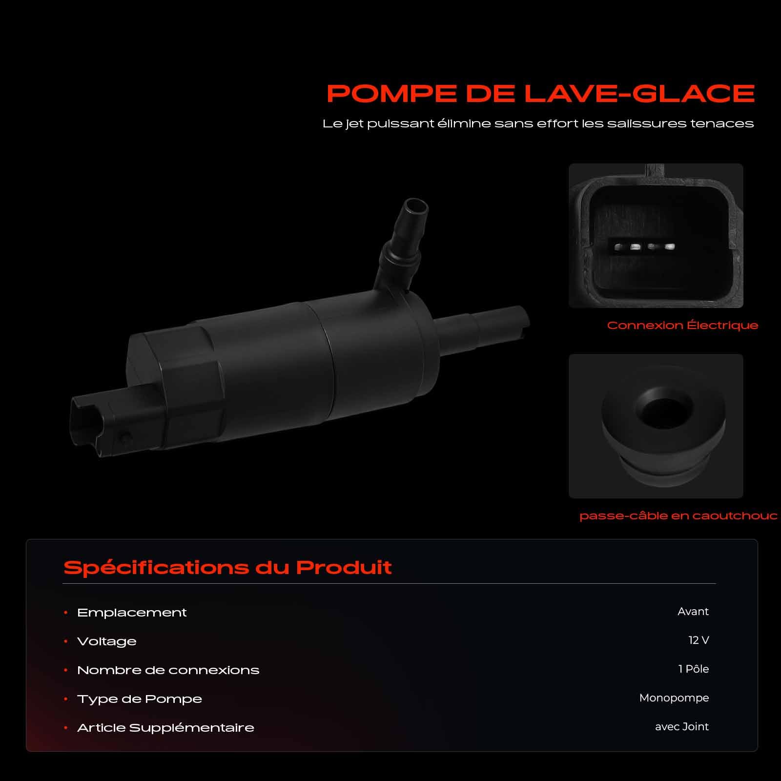 Frankberg Pompe d'eau de nettoyage nettoyage des vitres Avant 4-Pôles Compatible avec 207 WD WA WC WK C3 II SC 307 3E 3B 3H C3 I FC FN C2 JM Remplacer# 9641086680