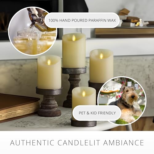 Image of Luminara - Flameless LED Battery Operated Flickering Pillar Candles - Ivory - Pack of 4-3x4.5 - Realistic Moving Flame Real Wax Indoor /Outdoor Decor