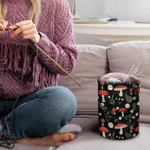 Image of Sellikakes Mushroom Floral Small Yarn Bag Yarn Holder Crochet Organizer, Crocheting Storage Bag, Knitting Bag Yarns Store Skein Ball, Crochet Project, Knitting Supplies
