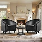 Yaheetech Black Accent Chairs Set of 2, Cozy Velvet Barrel Chair, Modern Club Chair with Soft Padde, Vanity Chair for Living Room/Bedroom/Waiting Room Reception Room, Matte Black - Image 4