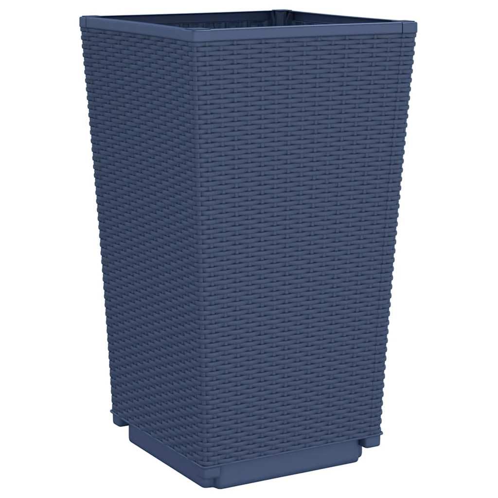 Donica na rośliny, 2 szt., niebiesko-szara, z polipropylenu (PP), 32,5 x 32,5 x 57 cm, z dnem o wyglądzie rattanu, do ogrodu, na taras, balkon i rośliny do pomieszczeń