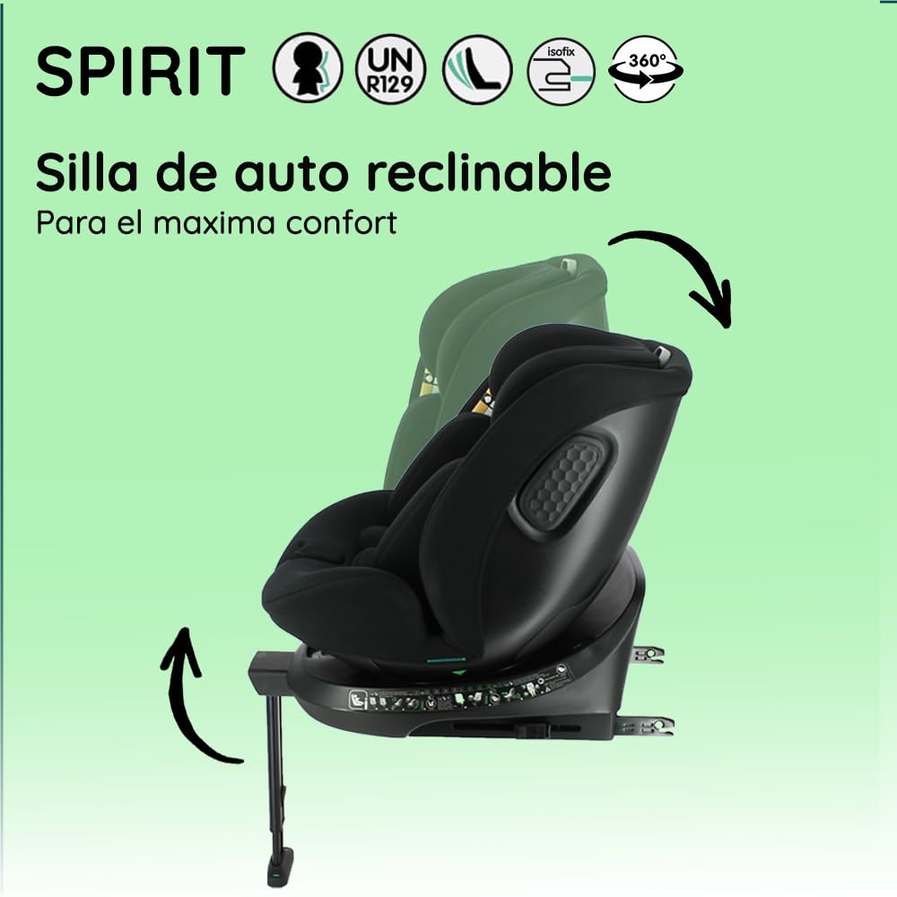 nania Nania - Silla de auto SPIRIT 360° giratoria - Talla I 40-150 cm - Actualizable desde el nacimiento hasta aprox. 12 años - Grupo 0+/1/2/3 - Fijaciones Isofix + puntal de soporte (Spirit)