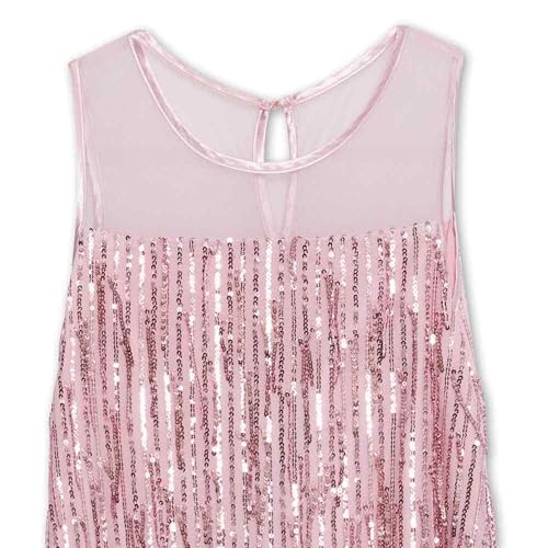 Speechless Girls' Sleeveless Fringe Sequin Party Dress, Light Pink, 163