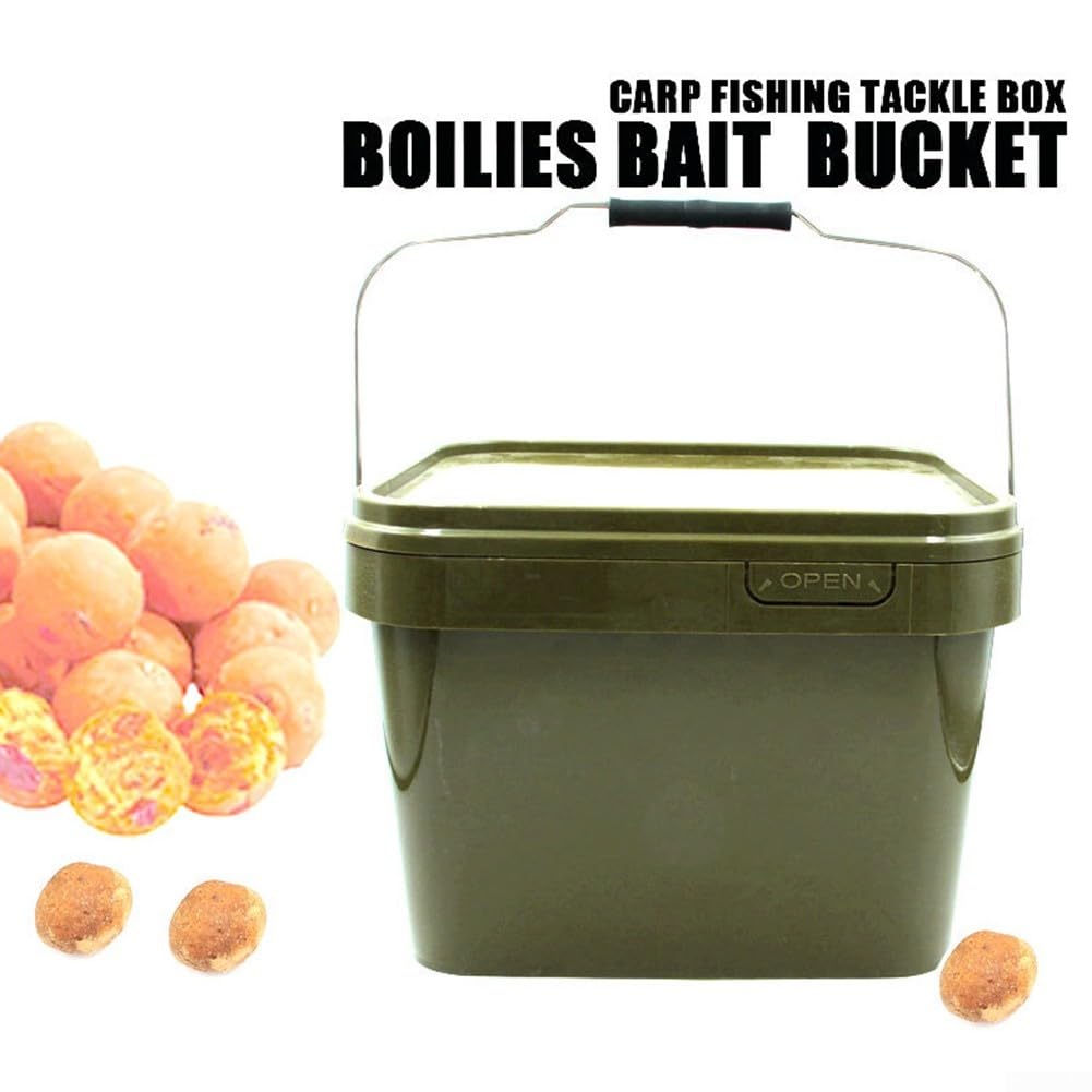 Seau à appâts de pêche à la carpe 5 L en plastique avec poignée pour pêche à la carpe en plein air stockage de matériel de pêche à la carpe vert