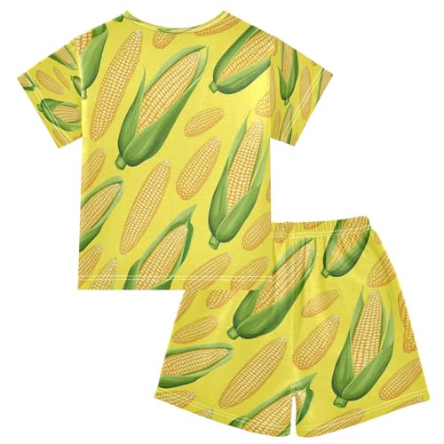Pajama Sets Short Sleeve Corn Pattern Print Soft Cotton Summer Sleepwear 2 Piece PJS Size 5-14T2
