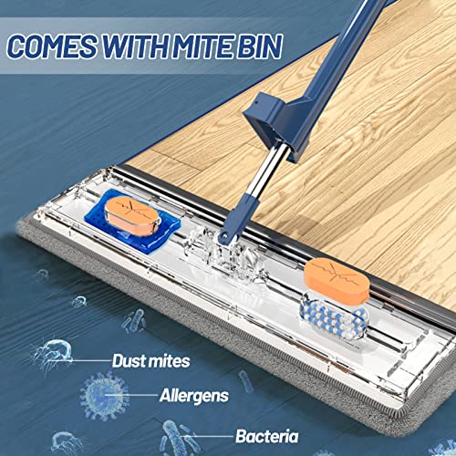 Großer Flachmop,Flacher Wischmopp Eimer mit Auswringfunktion,360° Drehgelenk Bodenwischer Set Flachmopp mit Wiederverwendbaren Mikrofaser Wischpads,Freihändiger Moppie Wischmop (Blau+2 Lappen) – Bild 6