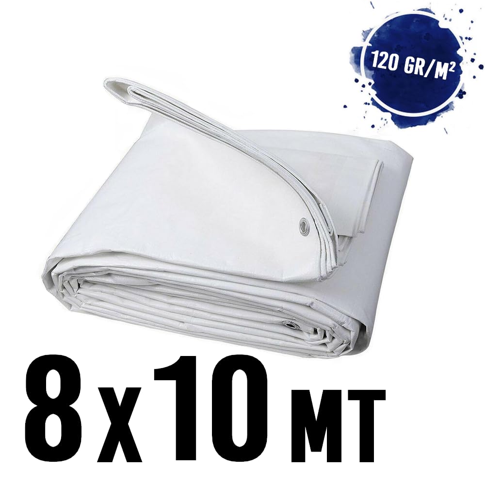 3S SuperSamaStore Telo Impermeabile Occhiellato, Telone per Copertura Esterni, Resistente, per Giardino, Gazebo, Tendone, Telo Tenda Impermeabile, 120 Grammi/Metro Quadro, 8 x 10 Metri, Bianco