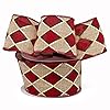Christmas Harlequin Diamonds Wired Ribbon 2 12 x 10 Yards Red Natural Gold Argyle Gift Wrapping Wreath Decoration Garland Tree Topper Bow Decor Valentines Day