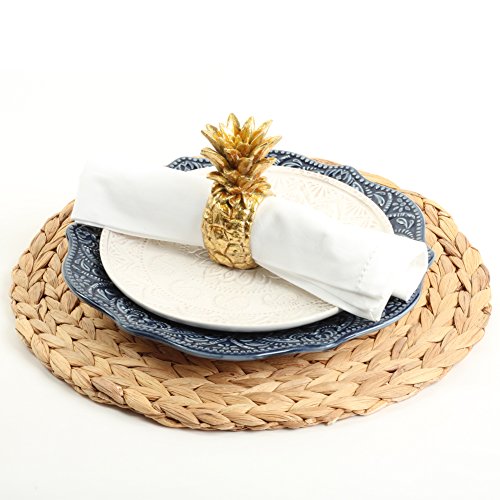 Koyal Wholesale Water Hyacinth Placemats, 13" Round Mat Weave Charger Plates, Set of 4, Eco Friendly Tropical Wedding or Home Decor