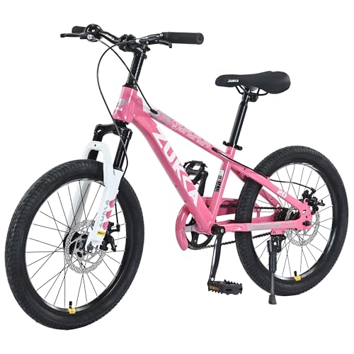 ZUKKA Kids Bike 20/24 Inch Mountain Bike Dual Disc Brake Suspension Fork Single Speed for Ages 7-12 Boys and Girls Youth Bicycle, Multiple Colors (Pink, 20 Inch)