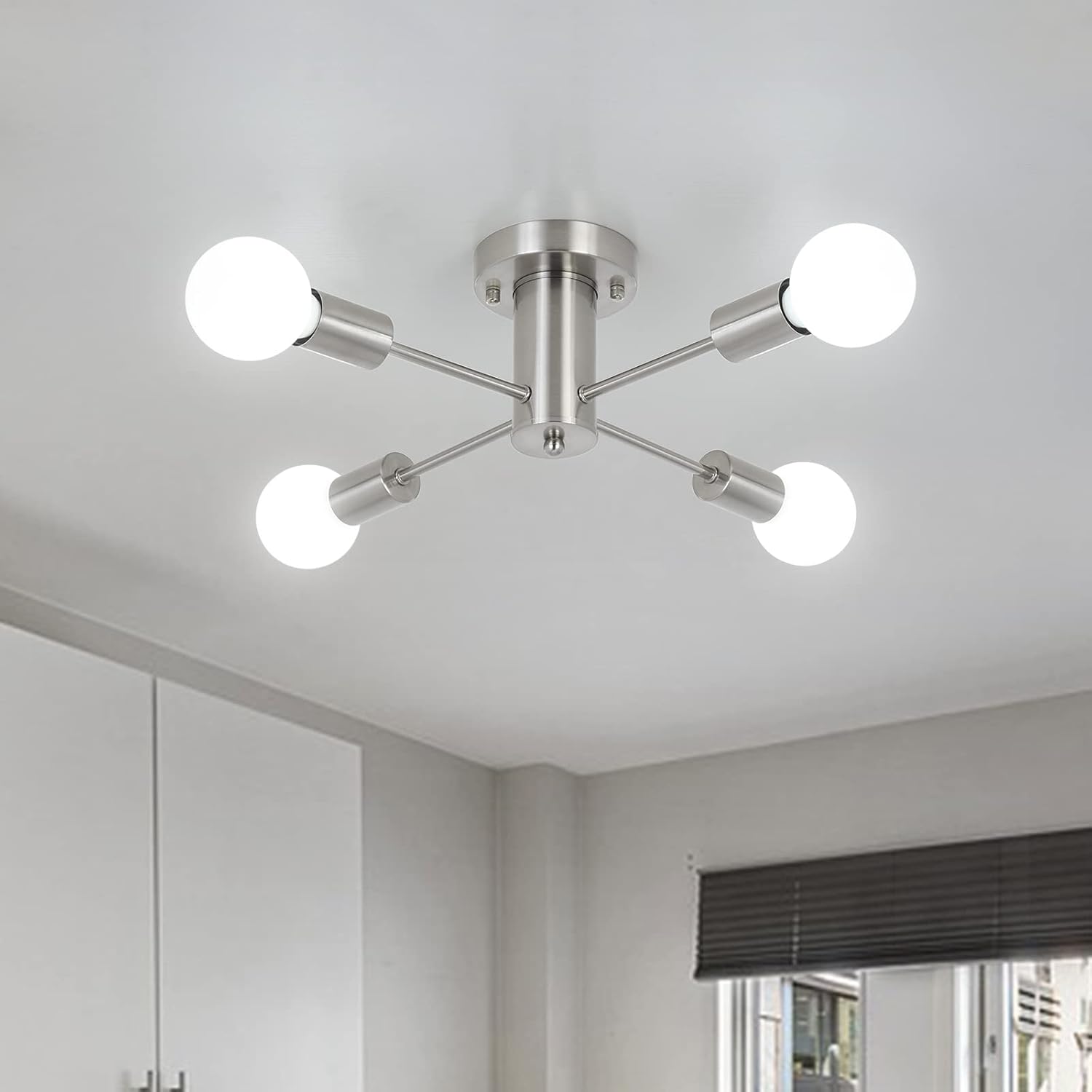 4 Light Nickel Sputnik Chandeliers Ceiling Lights Modern Semi Flush