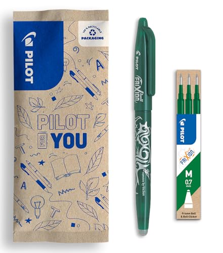 PILOT - Lot de 1 Frixion Ball + 1 set de 3 recharges - Stylo effaçable à encre thermosensible - Stylo roller rechargeable fabriqué à partir de plastique...