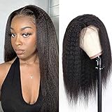 13X4 Kinky Straight Lace Front Wigs Human Hair for Black Women, 16 inch Glueless Kinky Straight Human Hair Wig Pre Plucked HairLine with Baby Hair,150% Density Yaki Straight Lace Wigs Natural Black Color