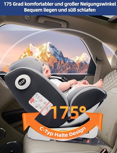Fourward Baby Autositz Kindersitz 360°drehbar mit ISOFIX und Ruheposition, 40-150 cm / 0-12 Year / 9-36KG, 5-Punkt-Sicherheitsgurt, Kinderautositz, ECE R129