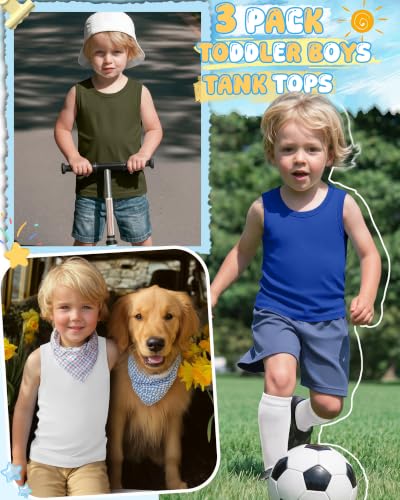 Image of Yooo's Vivi 3 Pack Toddler Boys Tank Tops | Toddler Boys Undershirts, 18M-5T, Sleeveless Muscle Shirt, Kids Athletic Tops, Crewneck, Summer, Loose, Basic, Sport, Play